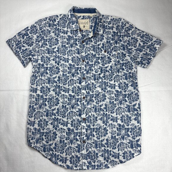 Soul Star Other - Soul Star Men’s Floral Print Button Short Shirt Blue/White Hawaiian Botanical M